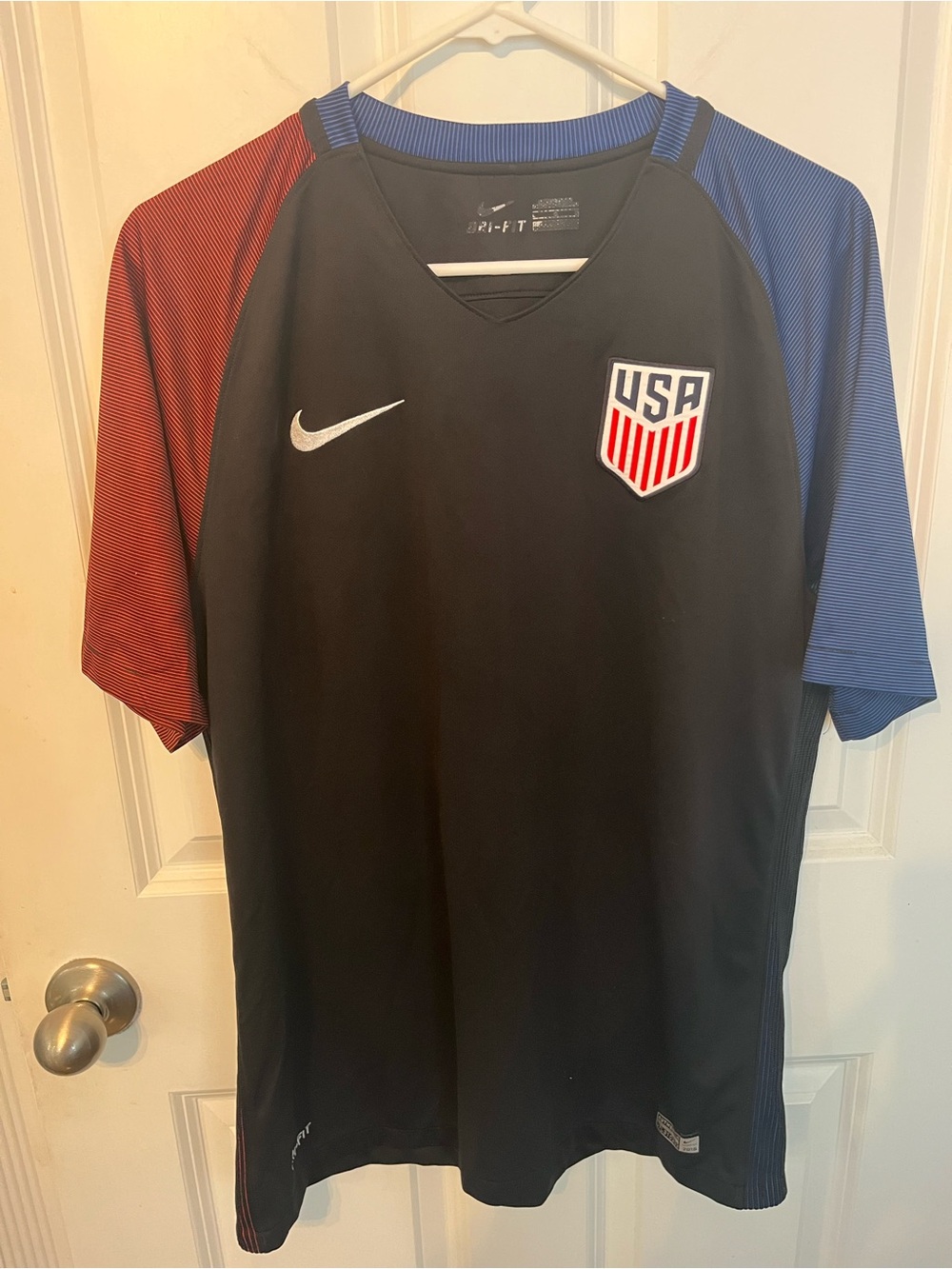 USA Soccer Nike Black USA Soccer 2016 Jersey with Red & Blue Sleeves